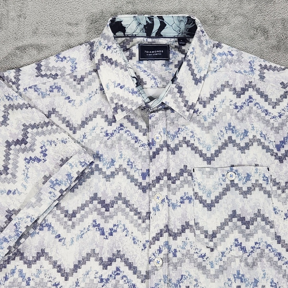 7Diamonds Sea Child Shirt Mens Medium White Geometric 4 Way Stretch Short Sleeve